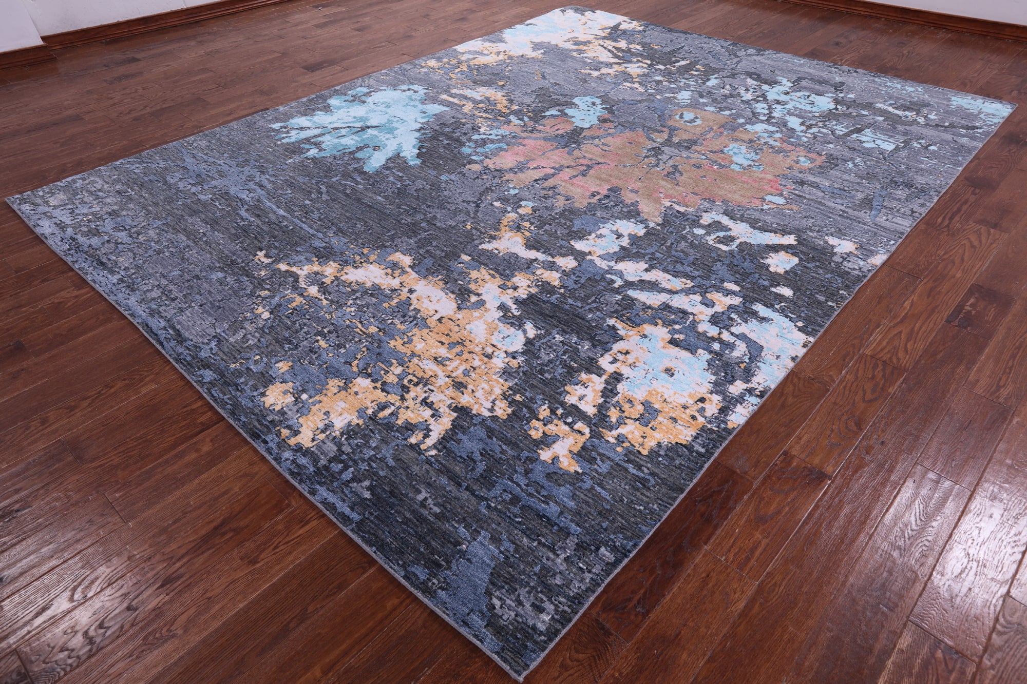 Abstract Modern Hand Knotted Wool & Silk Rug - 9' 1" X 12' 0" - Golden Nile