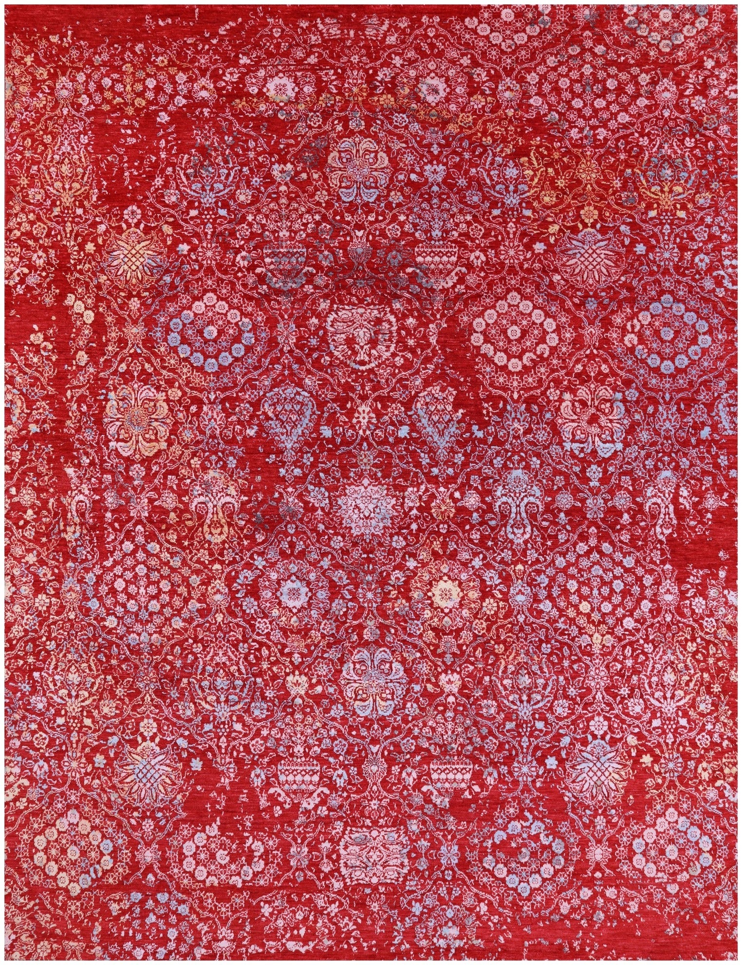 Red Contemporary Hand Knotted Wool & Silk Rug - 7' 10" X 10' 5" - Golden Nile