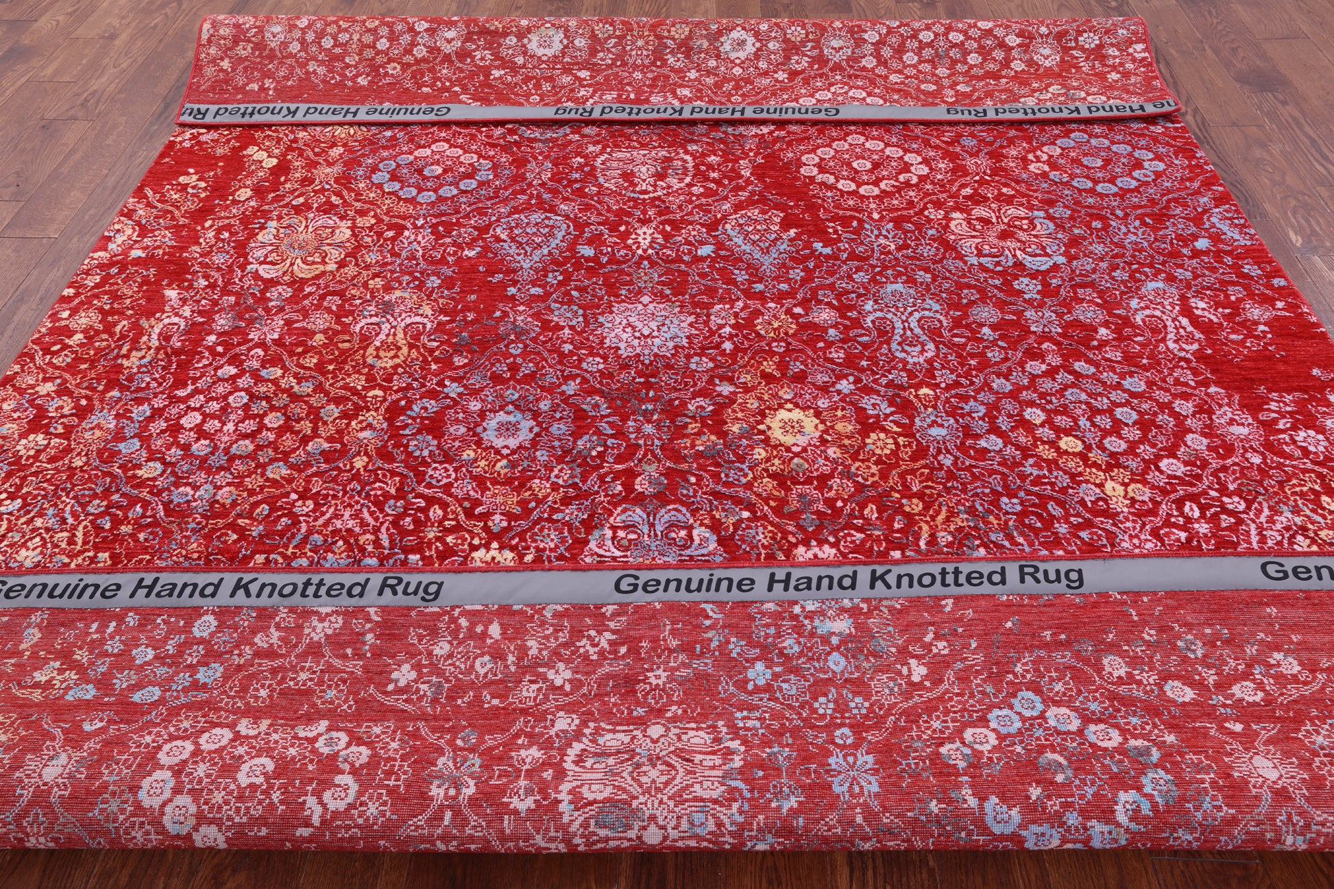 Red Contemporary Hand Knotted Wool & Silk Rug - 7' 10" X 10' 5" - Golden Nile