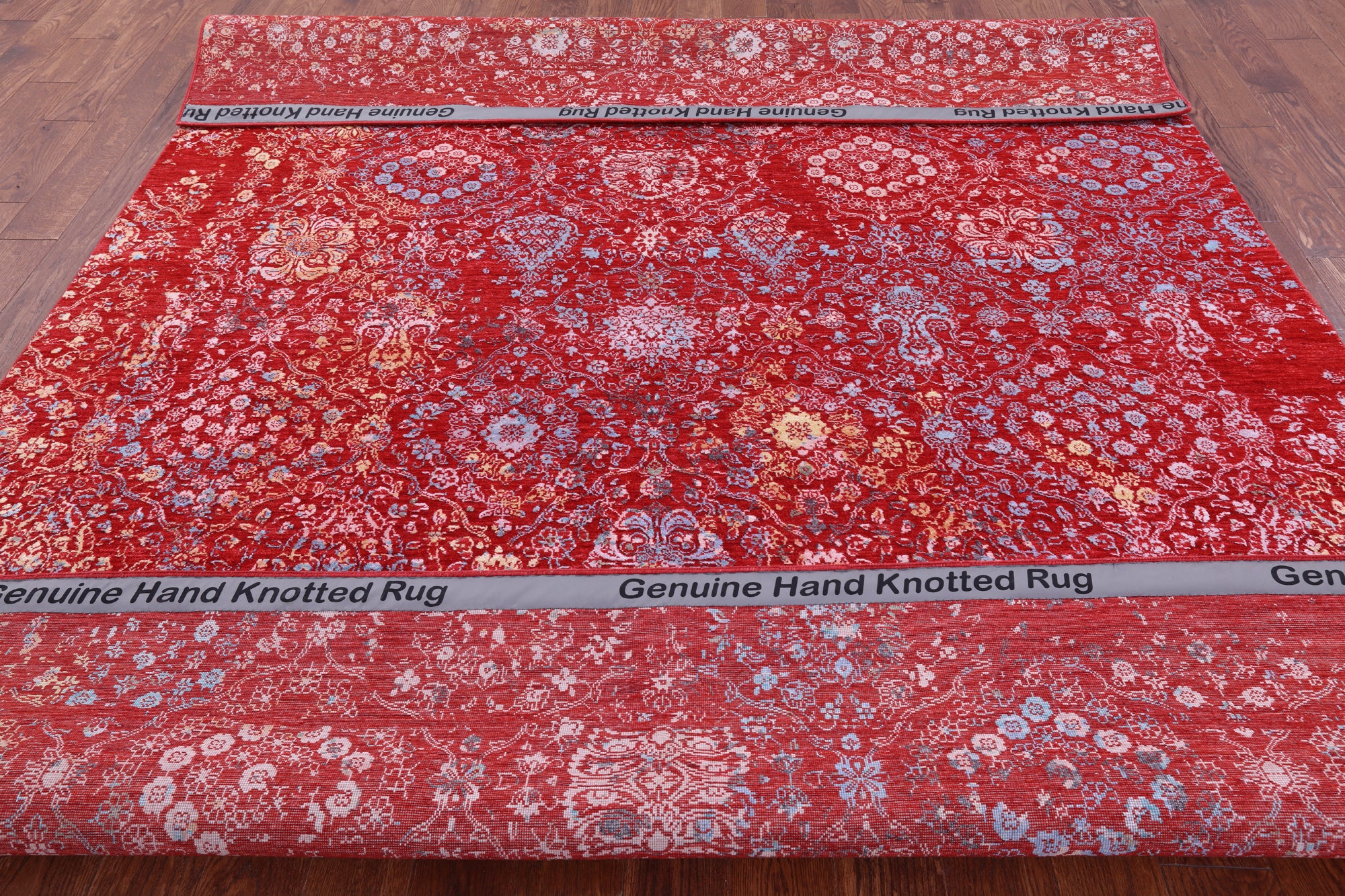 Red Contemporary Hand Knotted Wool & Silk Rug - 7' 10" X 10' 5" - Golden Nile