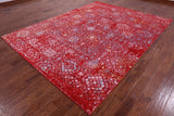 Red Contemporary Hand Knotted Wool & Silk Rug - 7' 10" X 10' 5" - Golden Nile