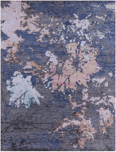 Contemporary Hand Knotted Wool & Silk Rug - 9' 0" X 11' 11" - Golden Nile