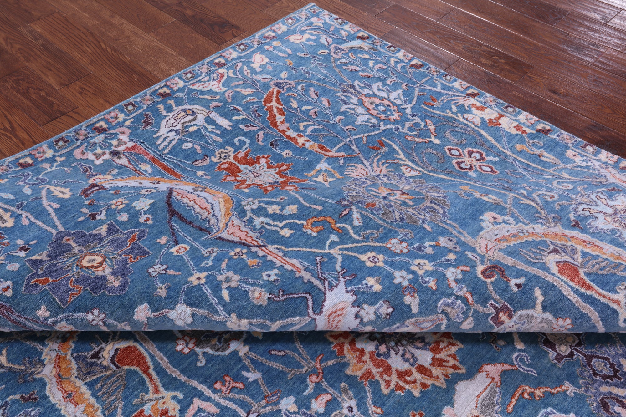 Blue Persian Hand Knotted Wool & Silk Rug - 8' 2" X 10' 5" - Golden Nile