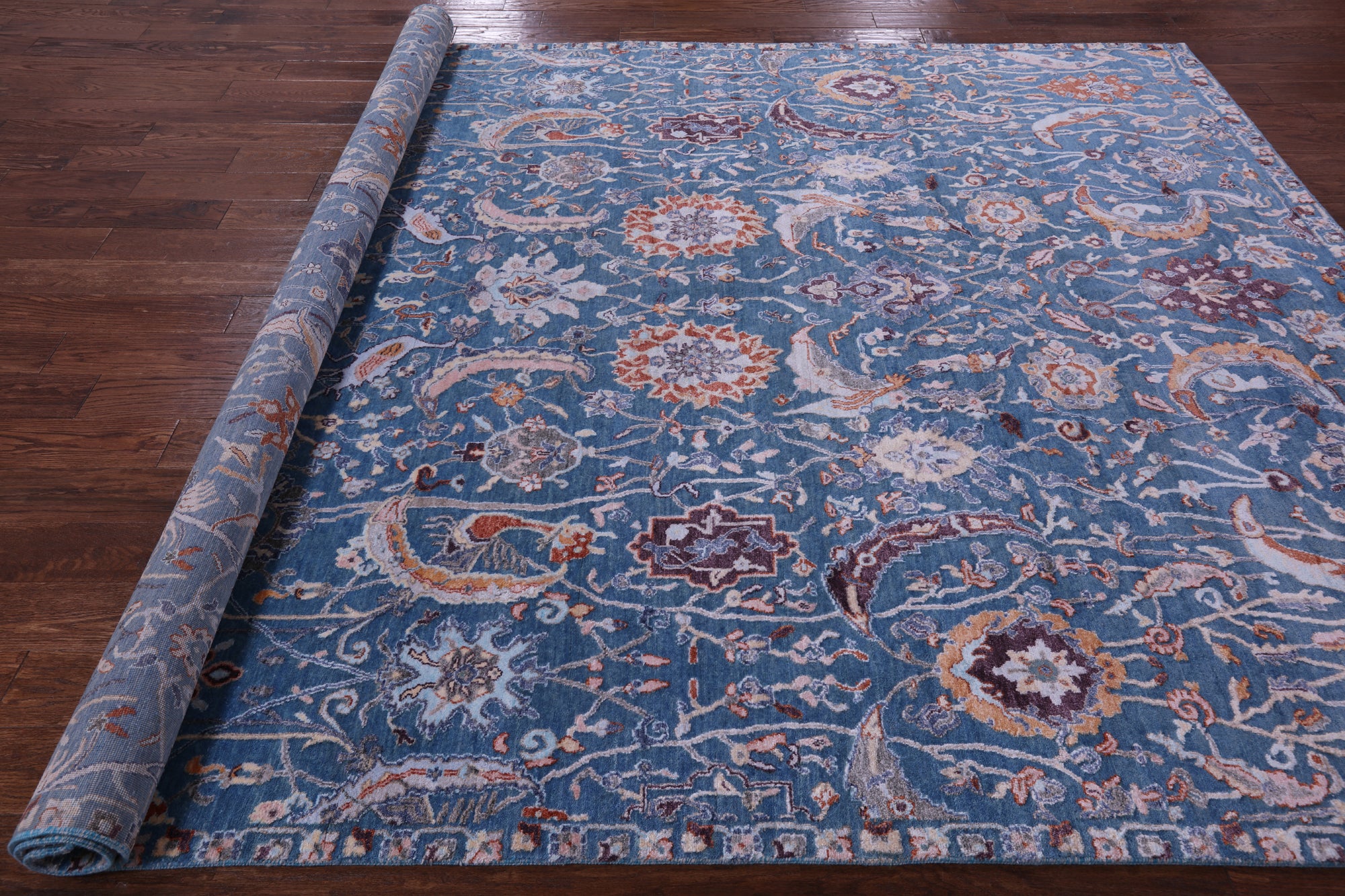 Blue Persian Hand Knotted Wool & Silk Rug - 8' 2" X 10' 5" - Golden Nile