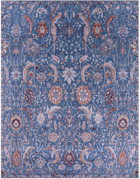 Blue Persian Hand Knotted Wool & Silk Rug - 8' 2" X 10' 5" - Golden Nile