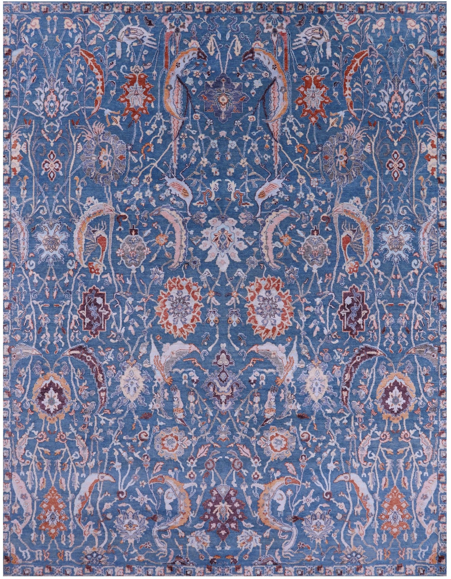 Blue Persian Hand Knotted Wool & Silk Rug - 8' 2" X 10' 5" - Golden Nile