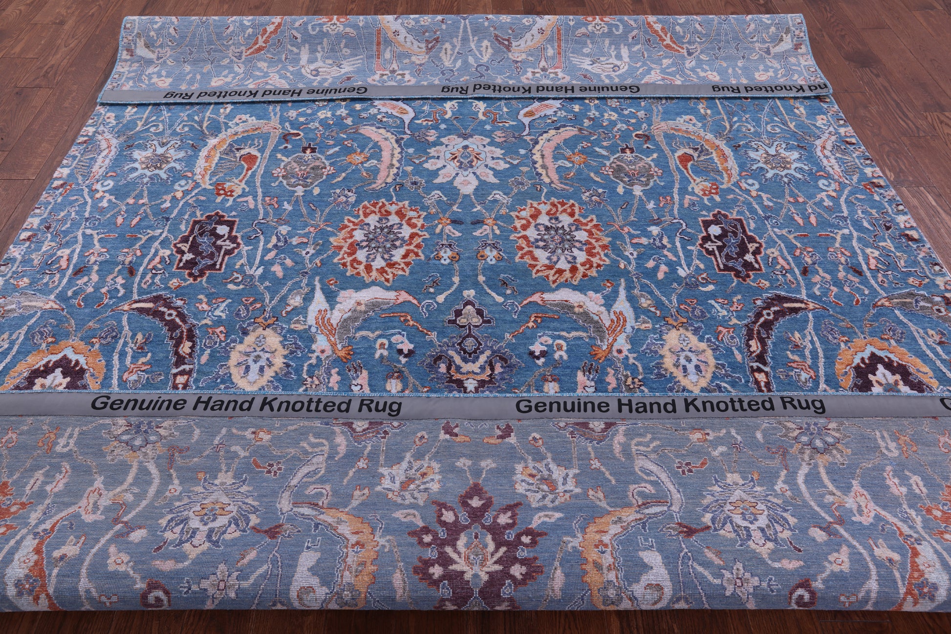 Blue Persian Hand Knotted Wool & Silk Rug - 8' 2" X 10' 5" - Golden Nile