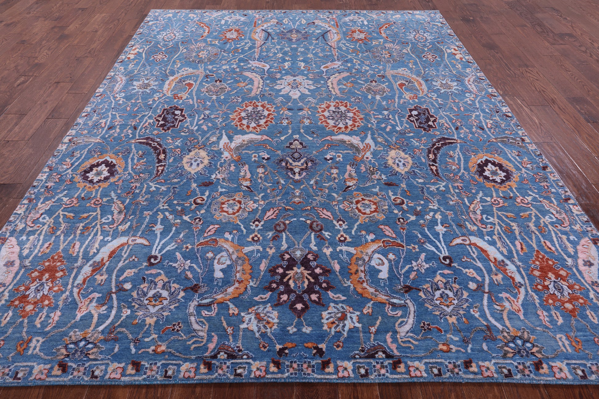 Blue Persian Hand Knotted Wool & Silk Rug - 8' 2" X 10' 5" - Golden Nile