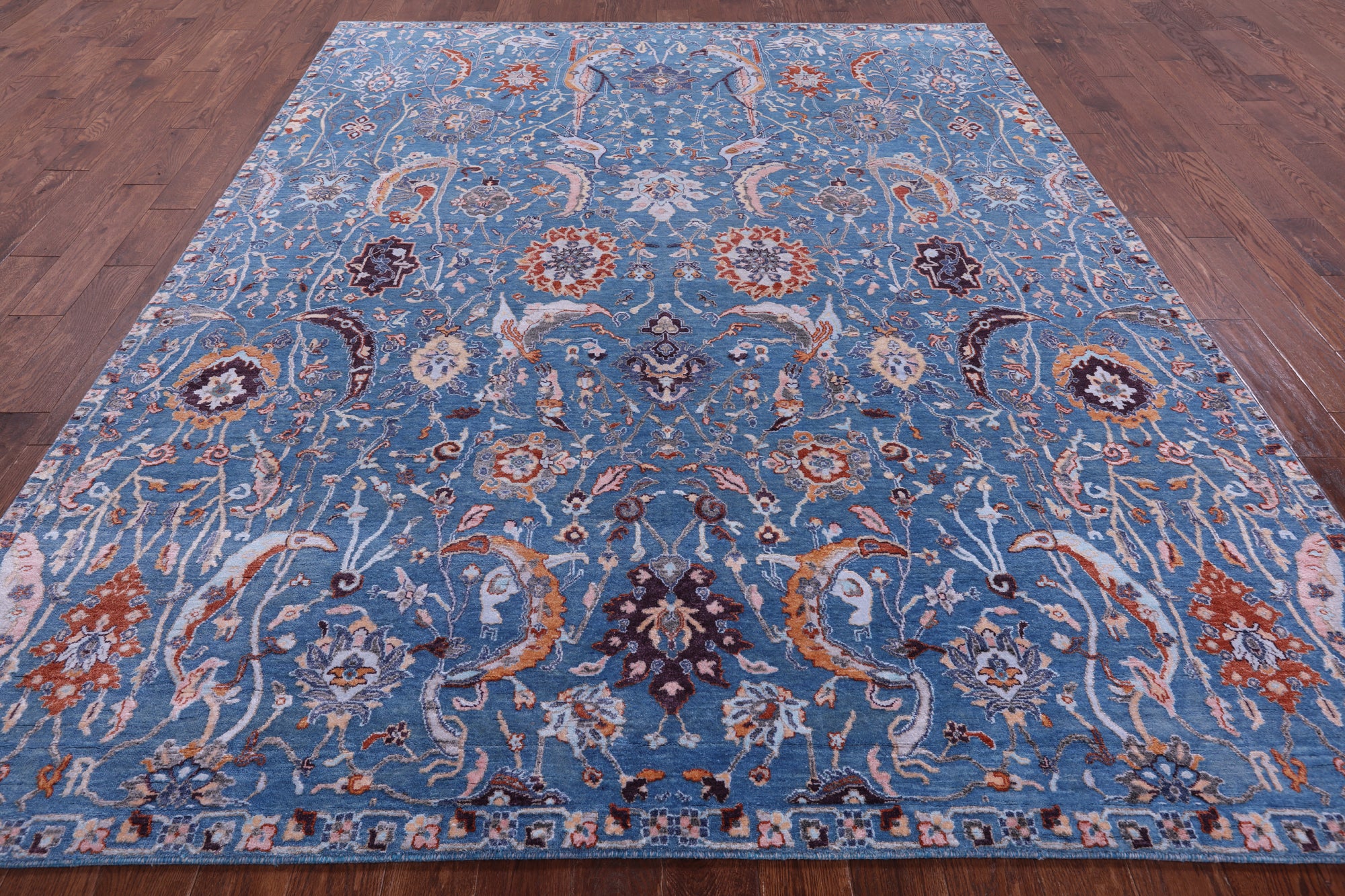 Blue Persian Hand Knotted Wool & Silk Rug - 8' 2" X 10' 5" - Golden Nile