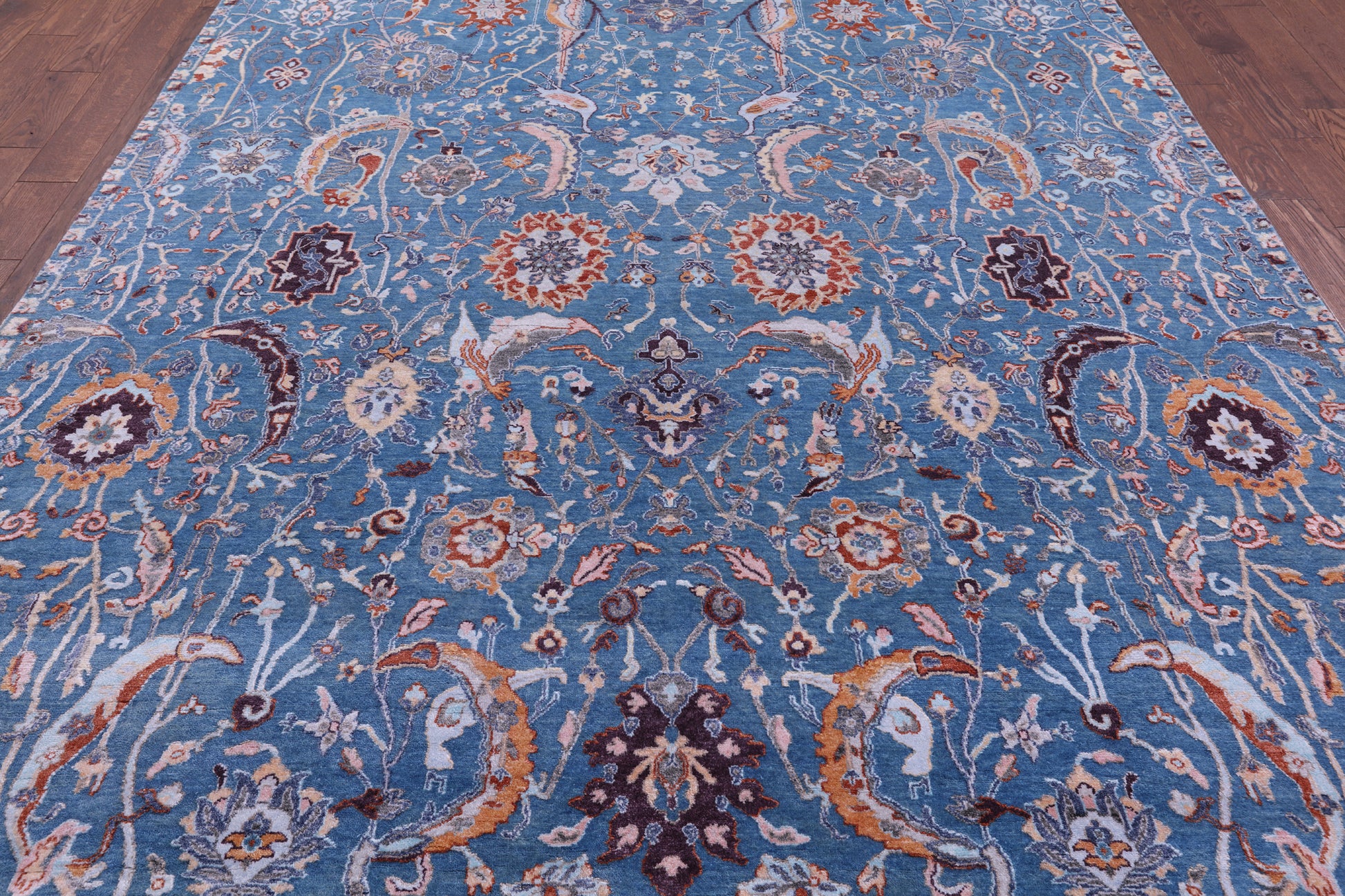 Blue Persian Hand Knotted Wool & Silk Rug - 8' 2" X 10' 5" - Golden Nile