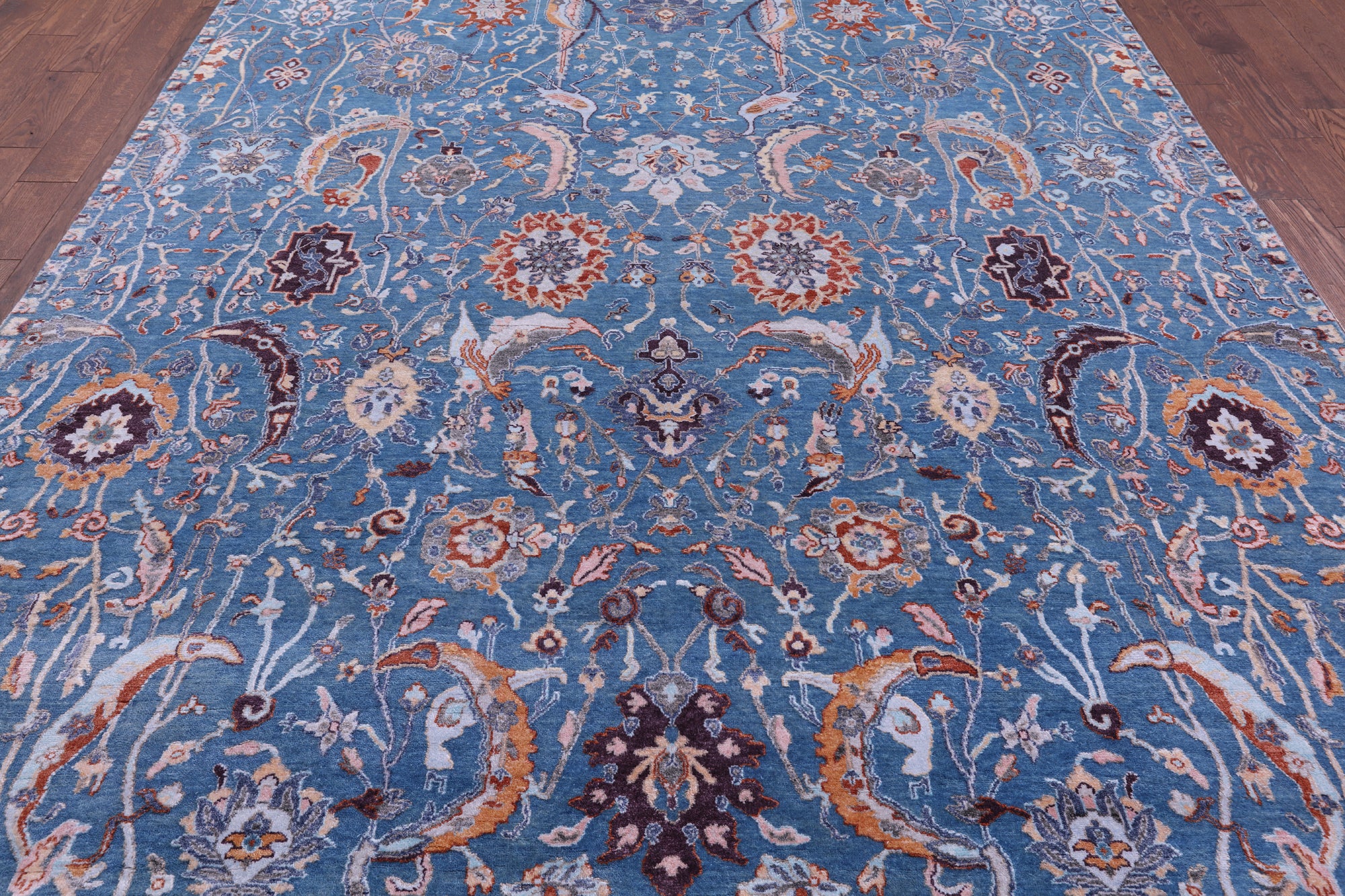 Blue Persian Hand Knotted Wool & Silk Rug - 8' 2" X 10' 5" - Golden Nile