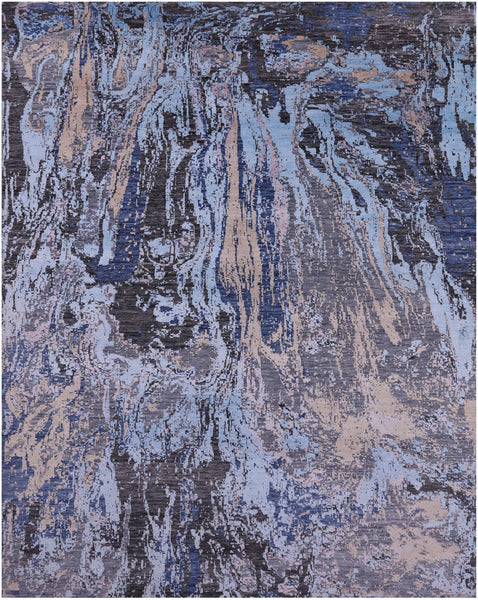 Contemporary Hand Knotted Wool & Silk Rug - 8' 0" X 10' 1" - Golden Nile