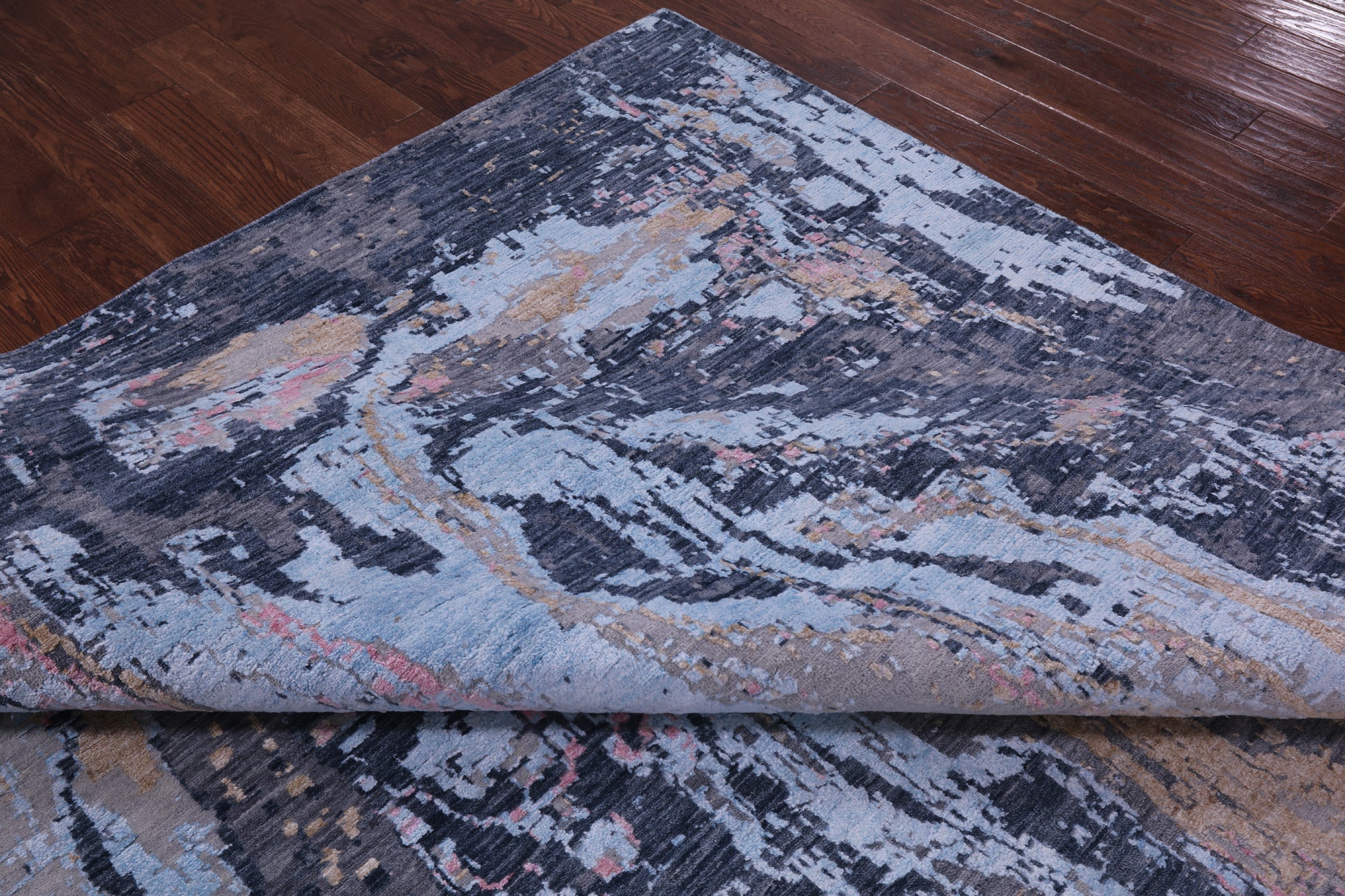 Abstract Contemporary Hand Knotted Wool & Silk Rug - 8' 11" X 12' 1" - Golden Nile
