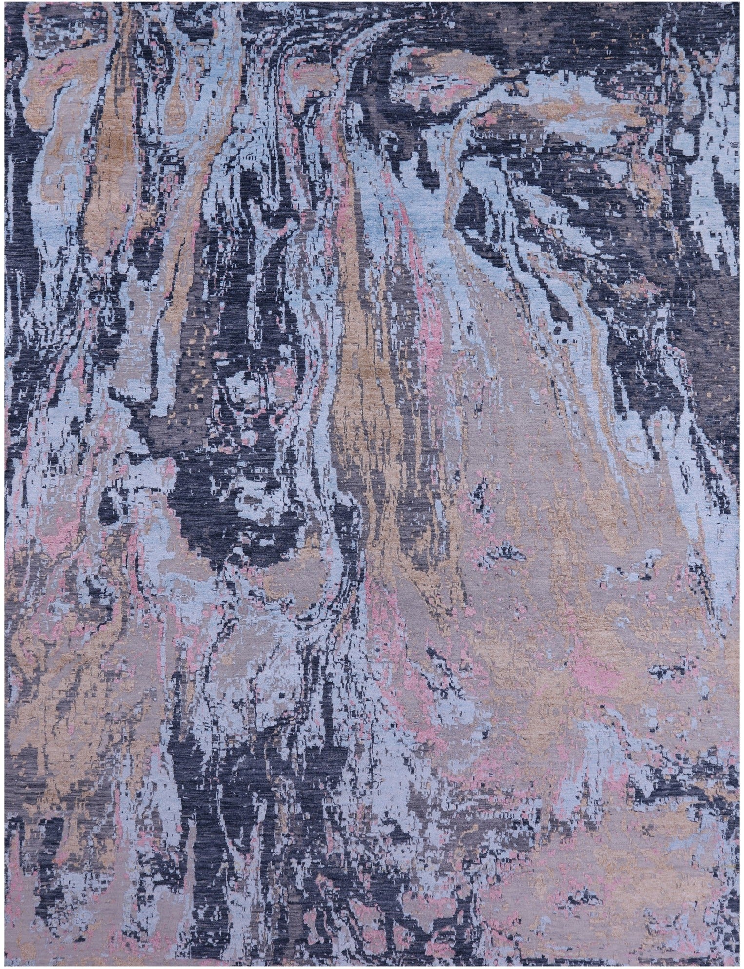 Abstract Contemporary Hand Knotted Wool & Silk Rug - 8' 11" X 12' 1" - Golden Nile