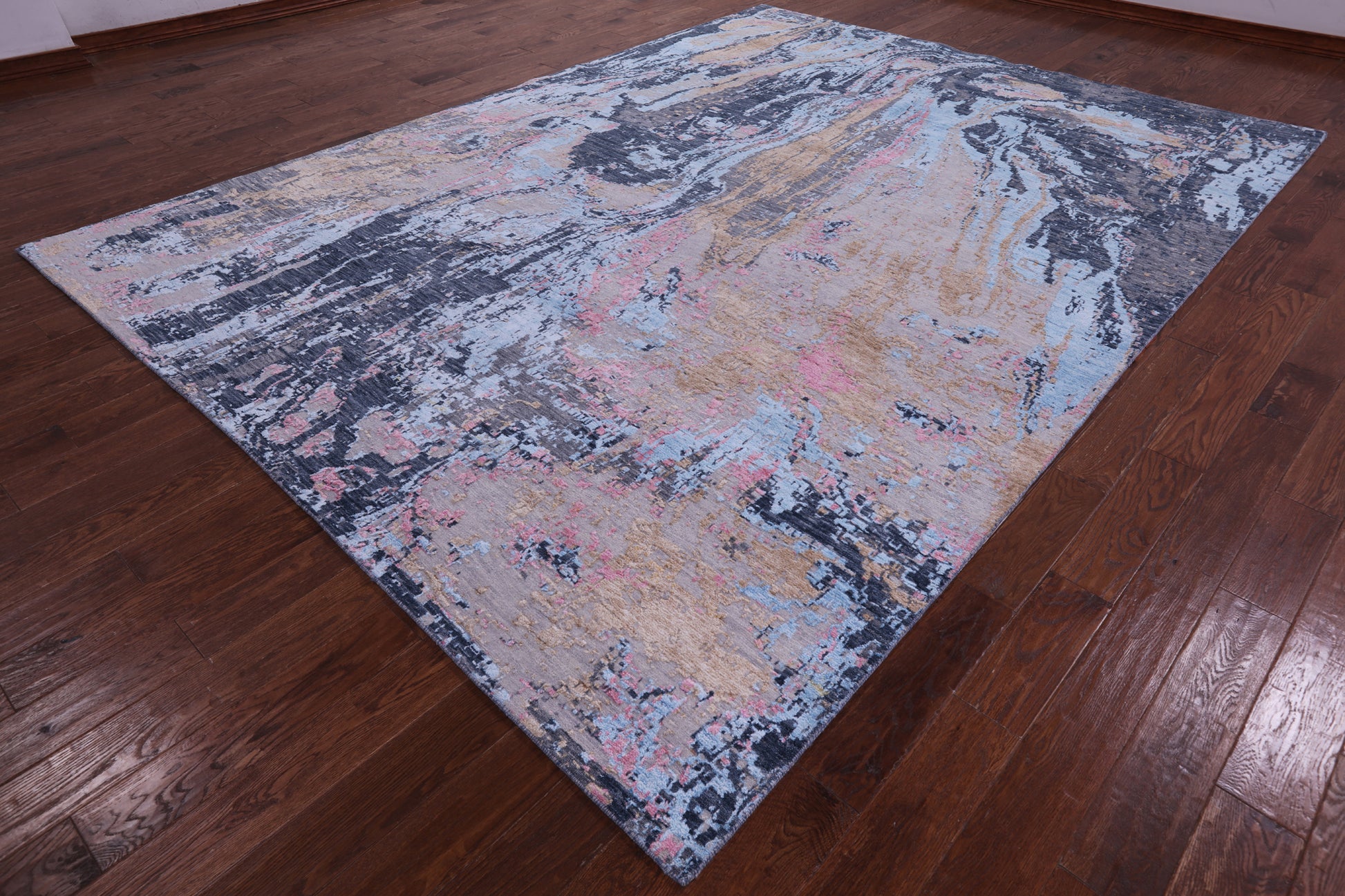 Abstract Contemporary Hand Knotted Wool & Silk Rug - 8' 11" X 12' 1" - Golden Nile