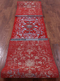 Red Modern Hand Knotted Wool & Silk Runner Rug - 2' 6" X 14' 2" - Golden Nile