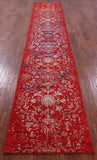 Red Modern Hand Knotted Wool & Silk Runner Rug - 2' 6" X 14' 2" - Golden Nile