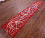 Red Modern Hand Knotted Wool & Silk Runner Rug - 2' 6" X 14' 2" - Golden Nile