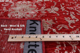 Red Modern Hand Knotted Wool & Silk Runner Rug - 2' 6" X 14' 2" - Golden Nile