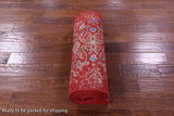 Red Modern Hand Knotted Wool & Silk Runner Rug - 2' 6" X 14' 2" - Golden Nile