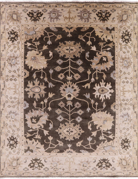 Brown Turkish Oushak Hand Knotted Wool Area Rug - 7' 11" X 10' 0" - Golden Nile