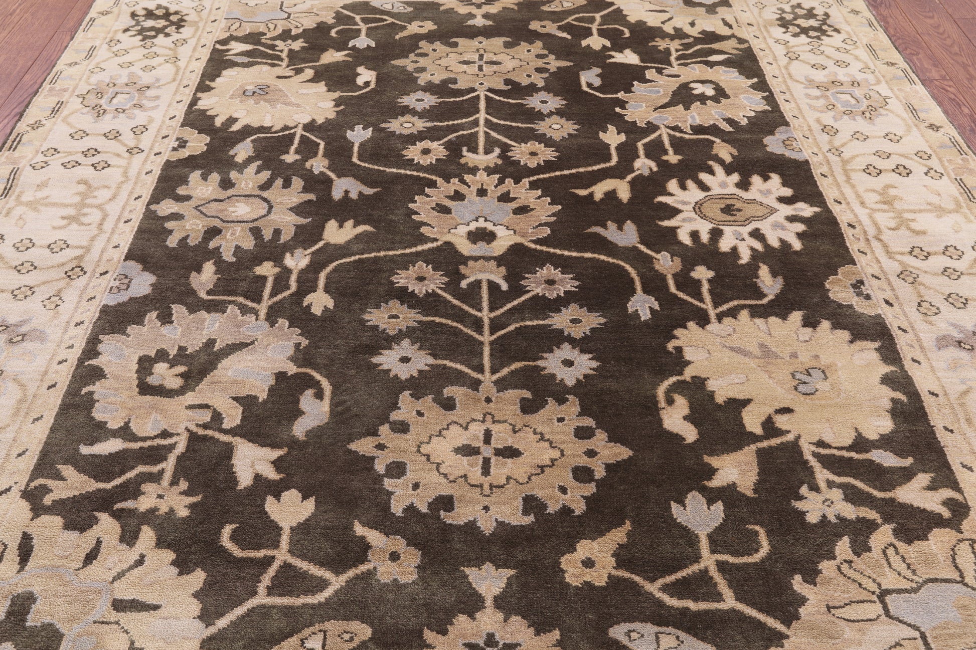 Brown Turkish Oushak Hand Knotted Wool Area Rug - 7' 11" X 10' 0" - Golden Nile