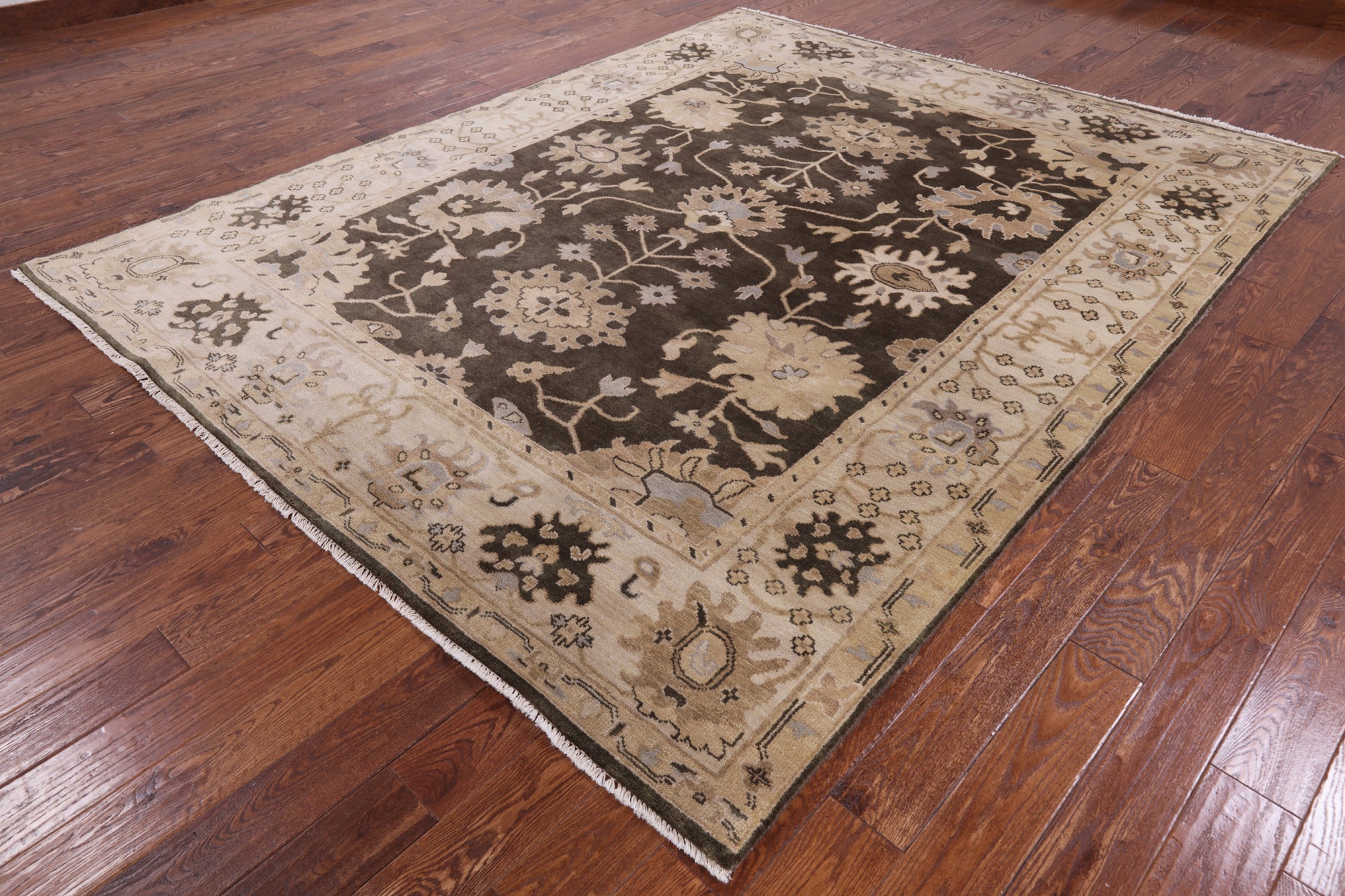 Brown Turkish Oushak Hand Knotted Wool Area Rug - 7' 11" X 10' 0" - Golden Nile