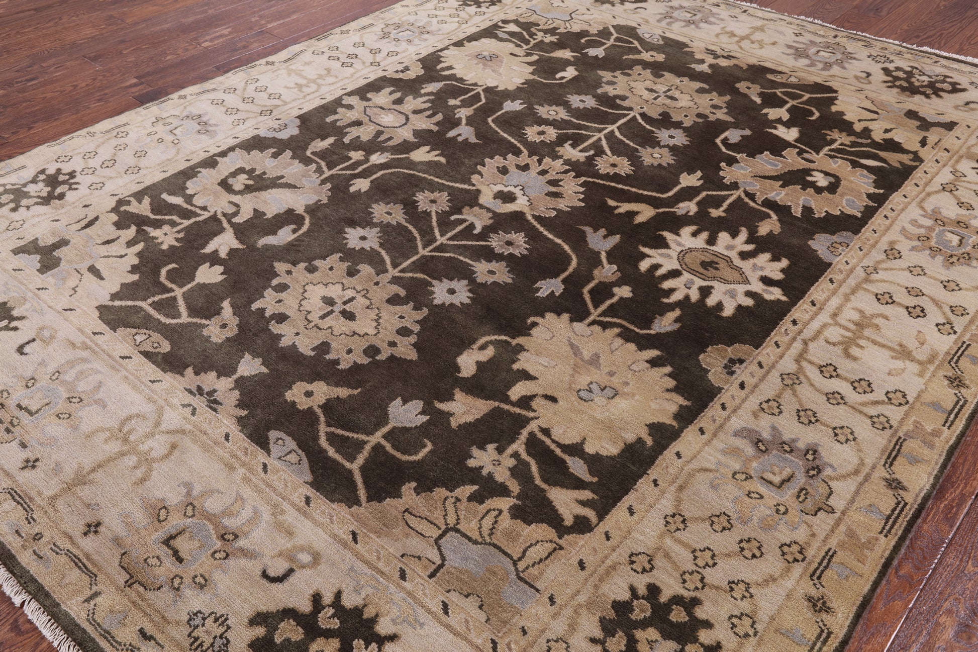 Brown Turkish Oushak Hand Knotted Wool Area Rug - 7' 11" X 10' 0" - Golden Nile