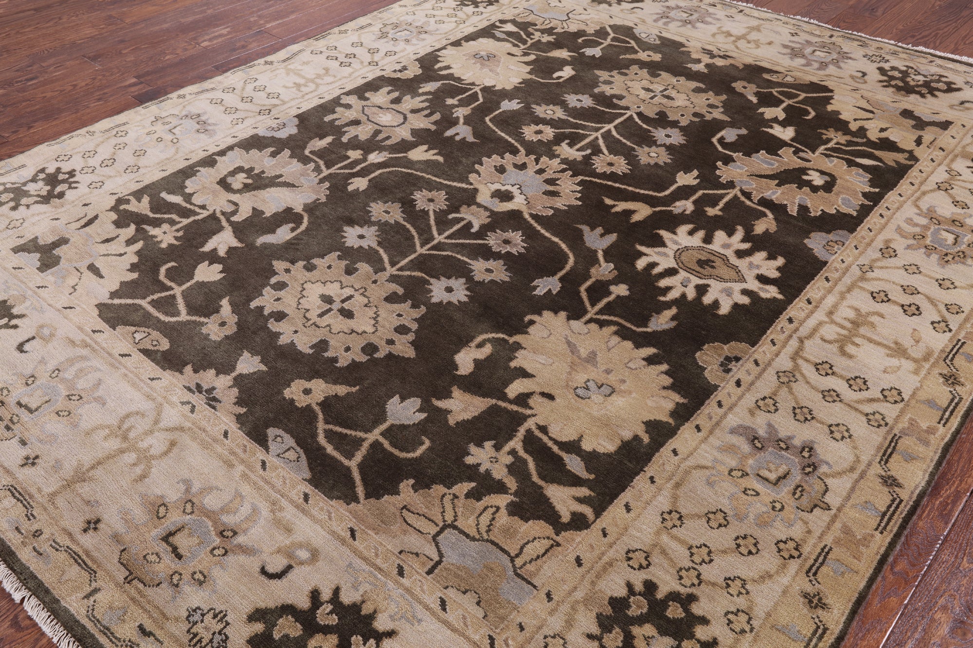 Brown Turkish Oushak Hand Knotted Wool Area Rug - 7' 11" X 10' 0" - Golden Nile