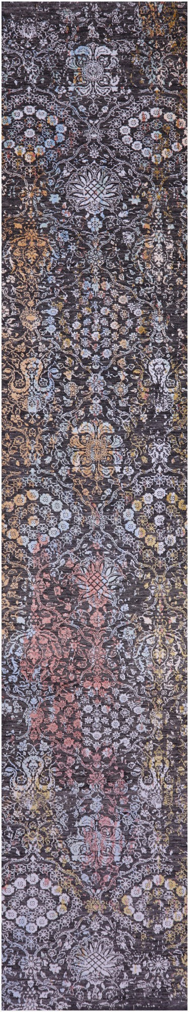 Modern Hand Knotted Wool & Silk Runner Rug - 2' 7" X 14' 0" - Golden Nile
