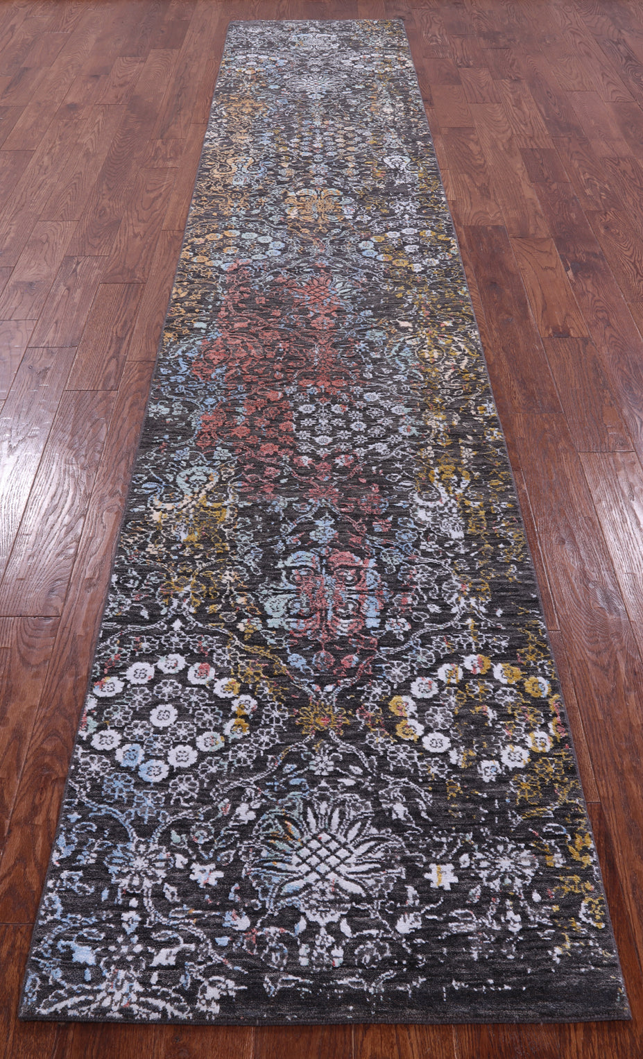 Modern Hand Knotted Wool & Silk Runner Rug - 2' 7" X 14' 0" - Golden Nile