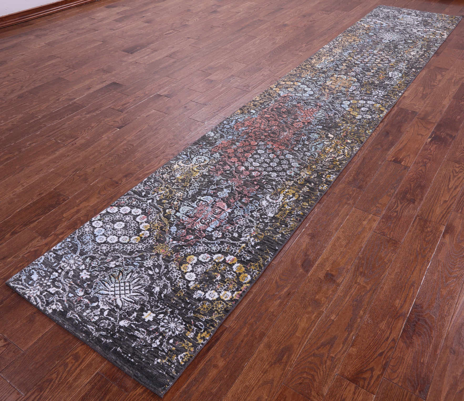 Modern Hand Knotted Wool & Silk Runner Rug - 2' 7" X 14' 0" - Golden Nile