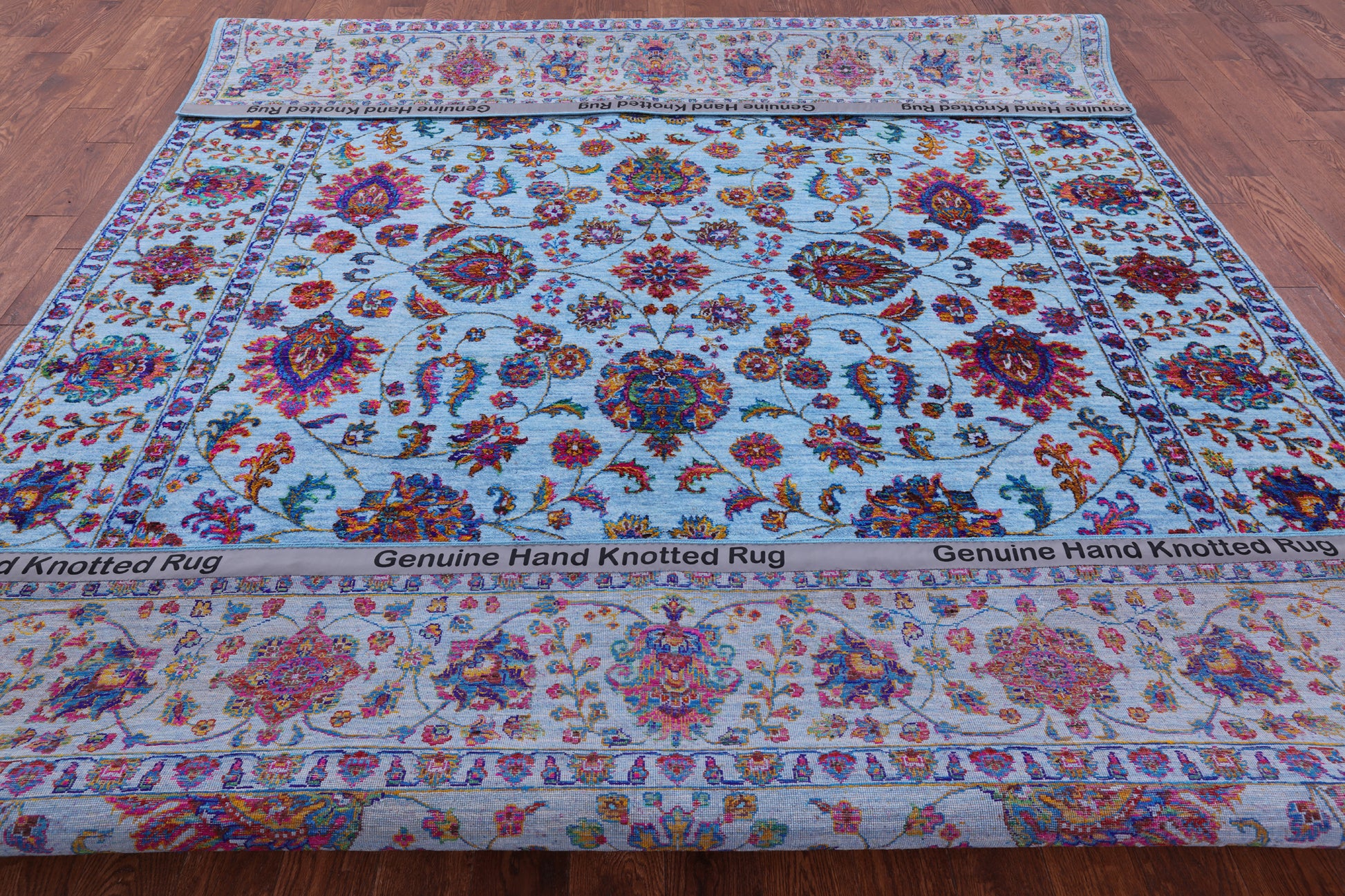 Blue Persian Hand Knotted Wool & Silk Rug - 9' 0" X 12' 3" - Golden Nile
