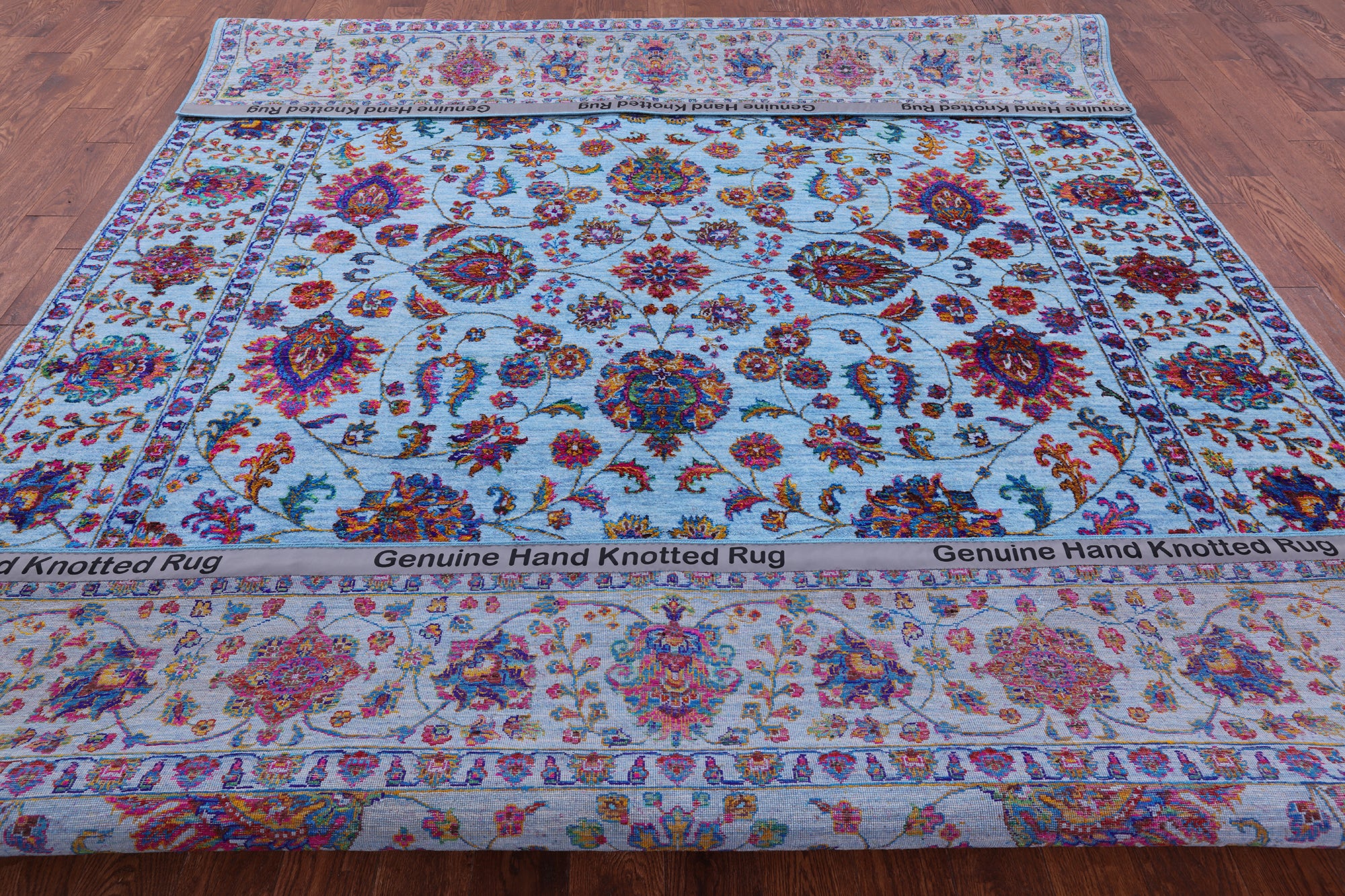 Blue Persian Hand Knotted Wool & Silk Rug - 9' 0" X 12' 3" - Golden Nile