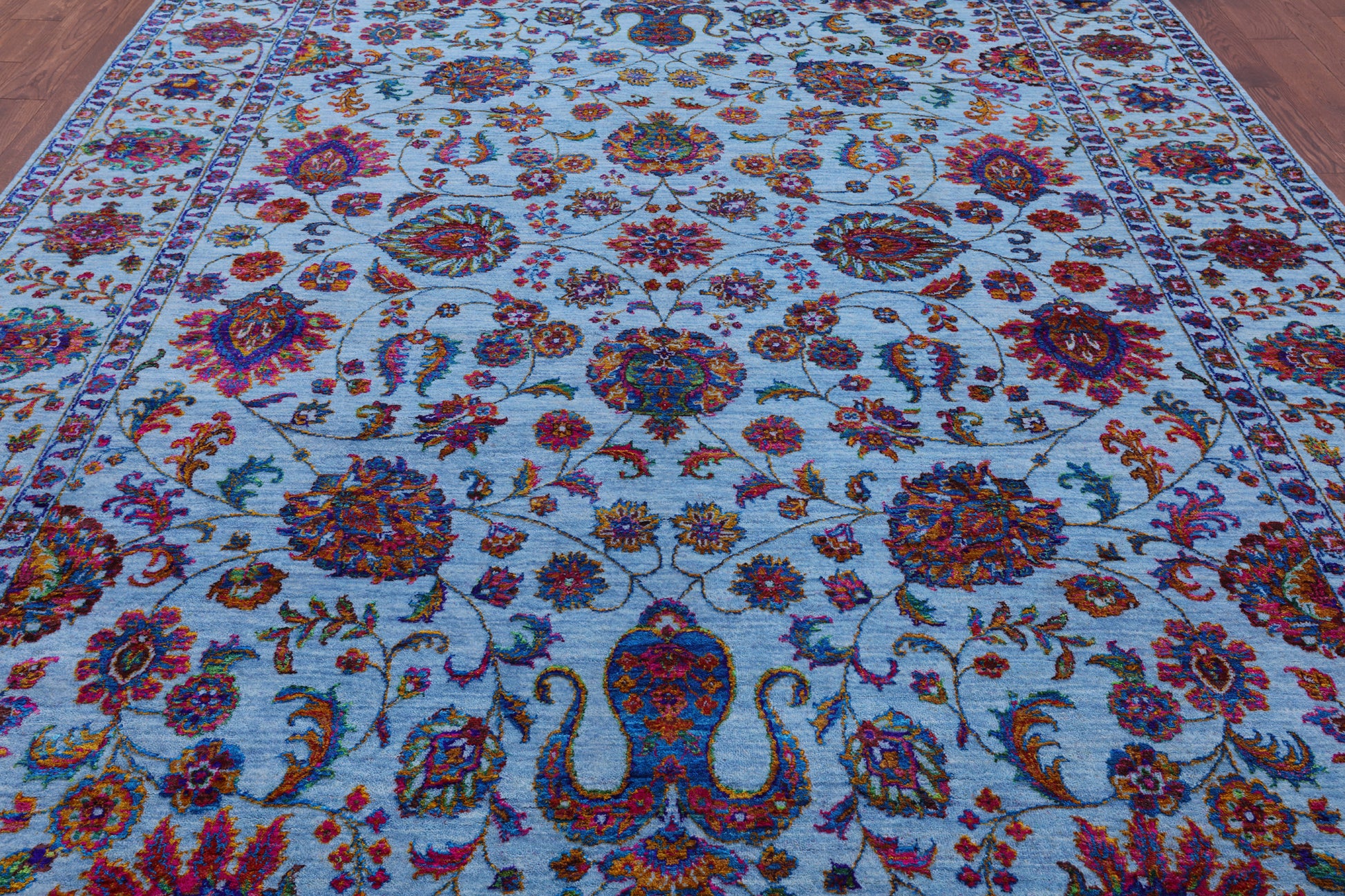 Blue Persian Hand Knotted Wool & Silk Rug - 9' 0" X 12' 3" - Golden Nile
