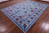 Blue Persian Hand Knotted Wool & Silk Rug - 9' 0" X 12' 3" - Golden Nile