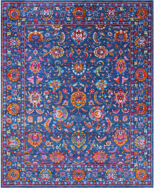 Blue Persian Hand Knotted Wool & Silk Rug - 8' 2" X 10' 1" - Golden Nile