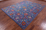 Blue Persian Hand Knotted Wool & Silk Rug - 8' 2" X 10' 1" - Golden Nile