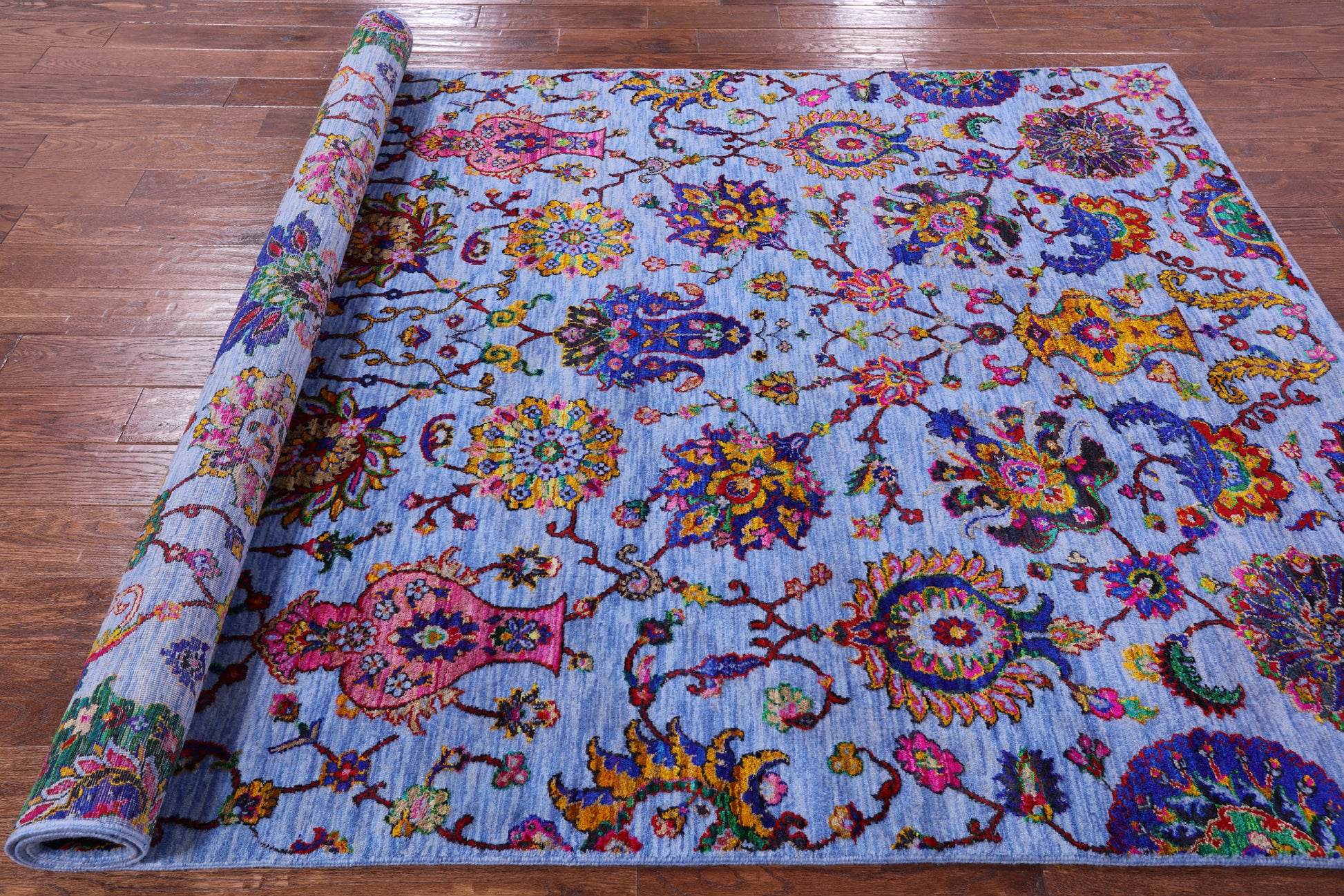 Blue Persian Hand Knotted Wool & Silk Rug - 6' 0" X 8' 11" - Golden Nile