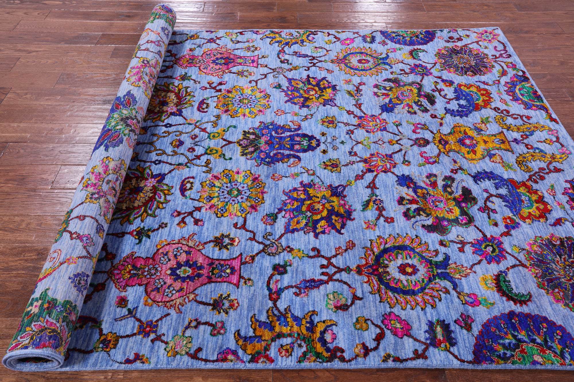 Blue Persian Hand Knotted Wool & Silk Rug - 6' 0" X 8' 11" - Golden Nile
