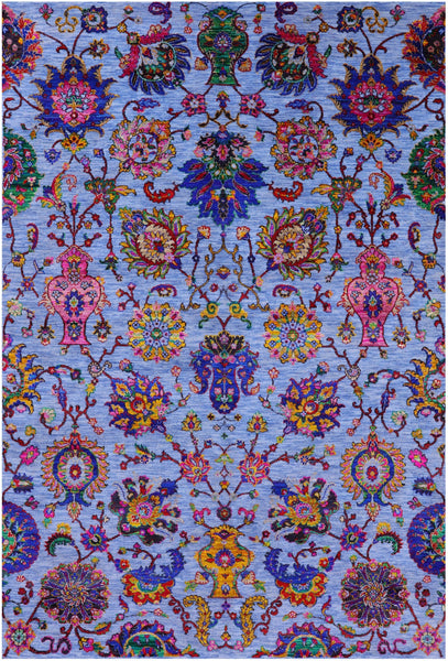 Blue Persian Hand Knotted Wool & Silk Rug - 6' 0" X 8' 11" - Golden Nile