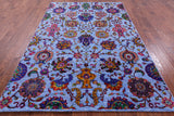 Blue Persian Hand Knotted Wool & Silk Rug - 6' 0" X 8' 11" - Golden Nile