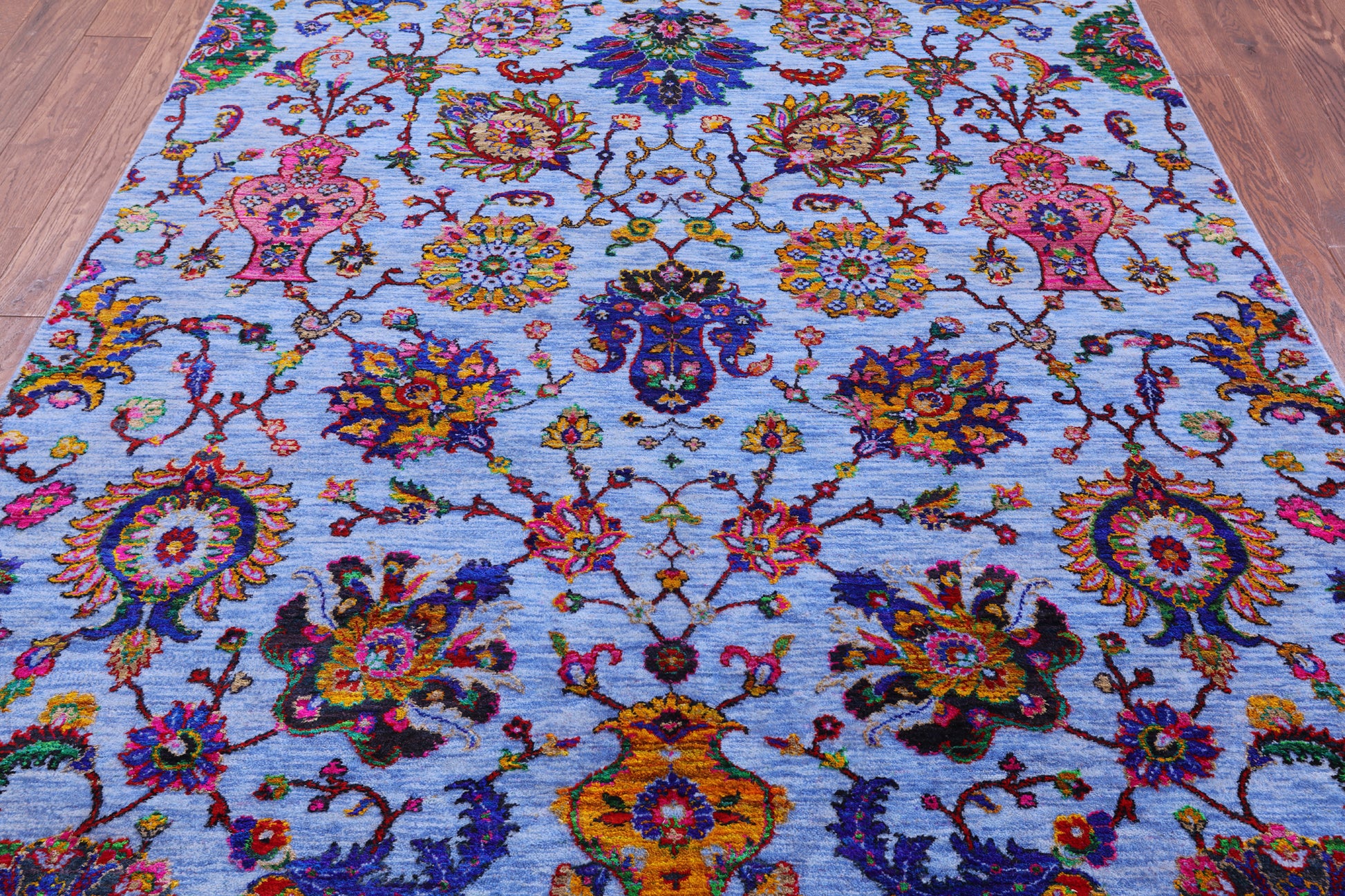 Blue Persian Hand Knotted Wool & Silk Rug - 6' 0" X 8' 11" - Golden Nile