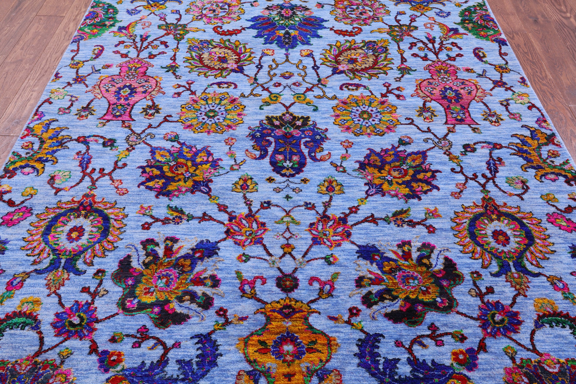 Blue Persian Hand Knotted Wool & Silk Rug - 6' 0" X 8' 11" - Golden Nile