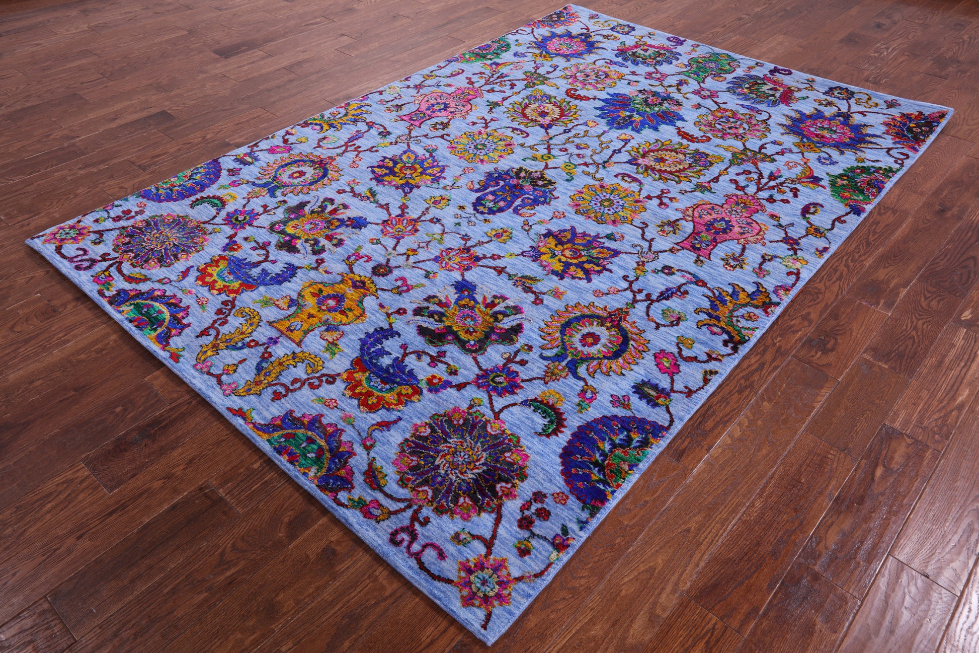 Blue Persian Hand Knotted Wool & Silk Rug - 6' 0" X 8' 11" - Golden Nile