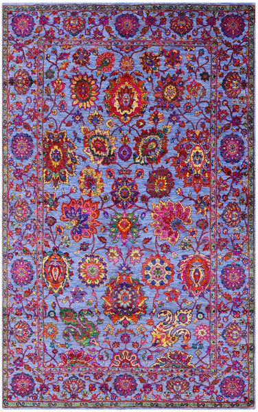 Blue Persian Hand Knotted Wool & Silk Rug - 5' 11" X 9' 5" - Golden Nile