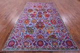 Blue Persian Hand Knotted Wool & Silk Rug - 5' 11" X 9' 5" - Golden Nile