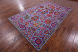 Blue Persian Hand Knotted Wool & Silk Rug - 5' 11" X 9' 5" - Golden Nile