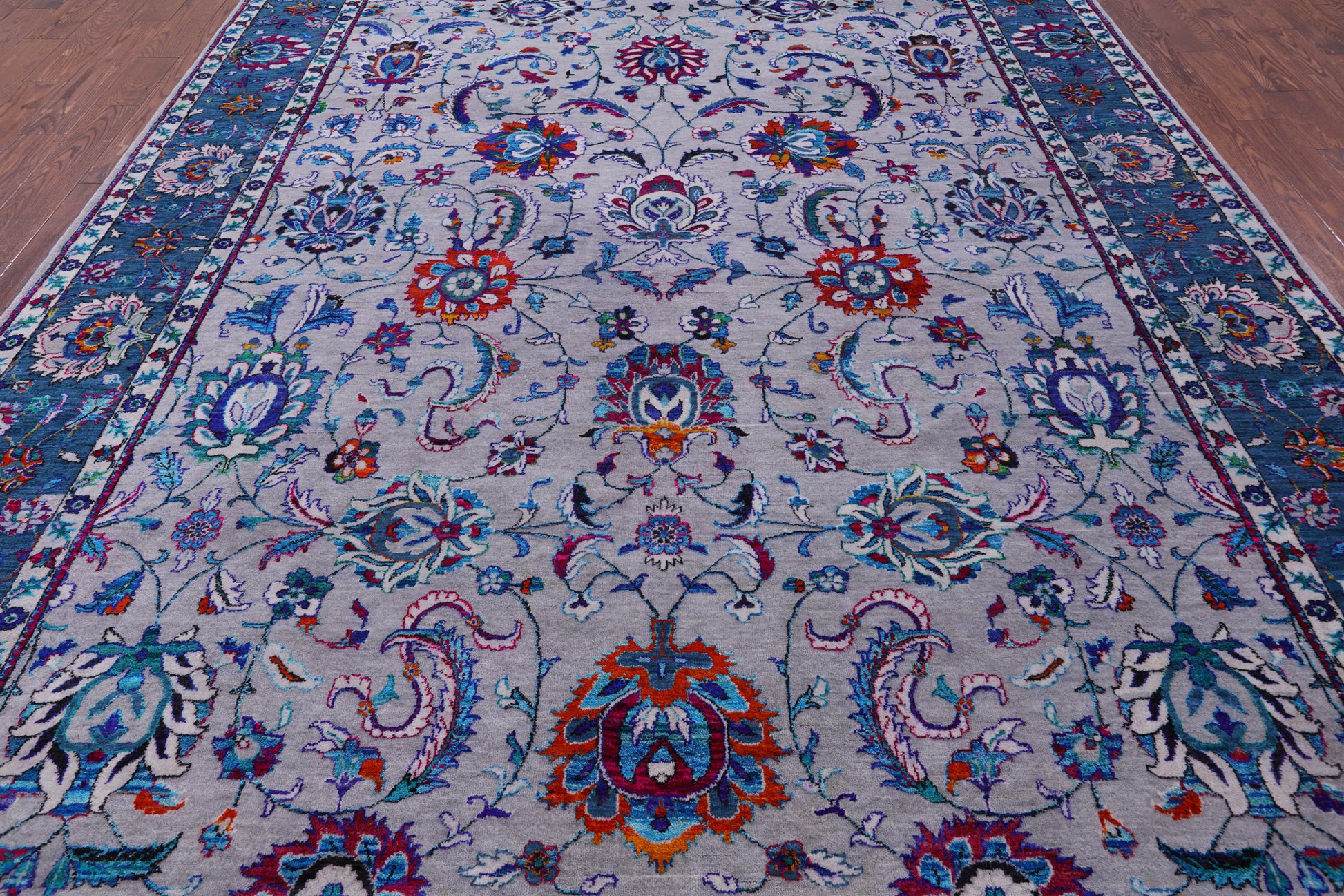 Grey Persian Hand Knotted Wool & Silk Rug - 9' 0" X 12' 2" - Golden Nile