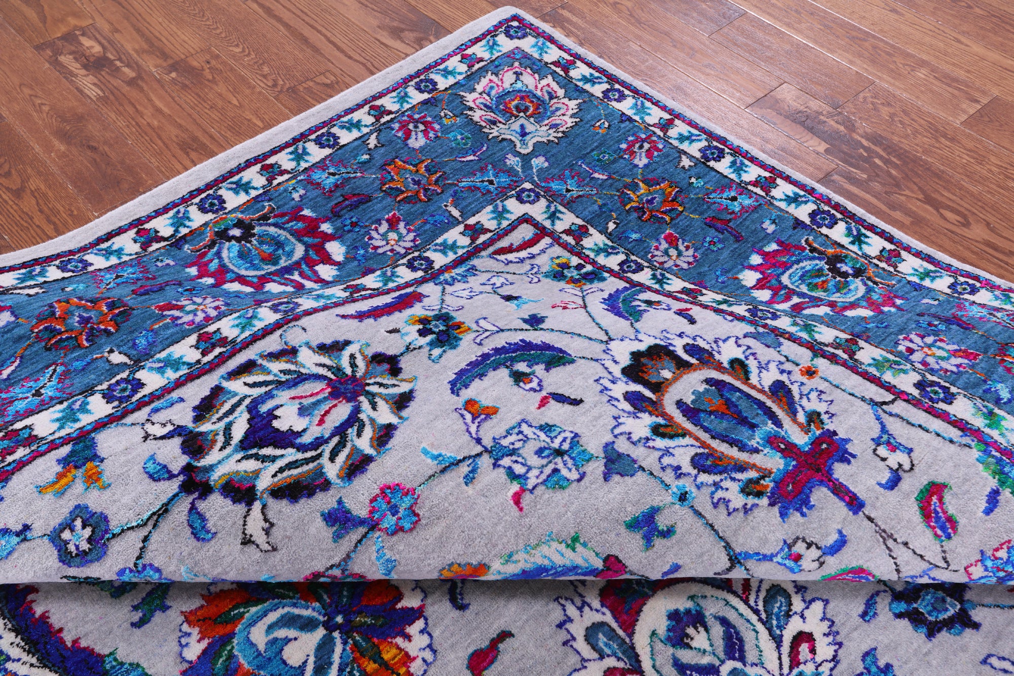 Grey Persian Hand Knotted Wool & Silk Rug - 9' 0" X 12' 2" - Golden Nile